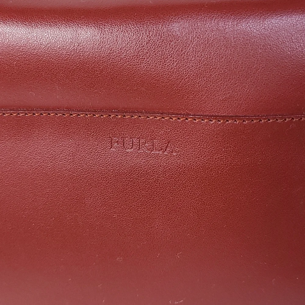FURLA Briefcase Laptop Bag Genuine Leather Unisex Burgundy Red Career Travel - Picture 5 of 7